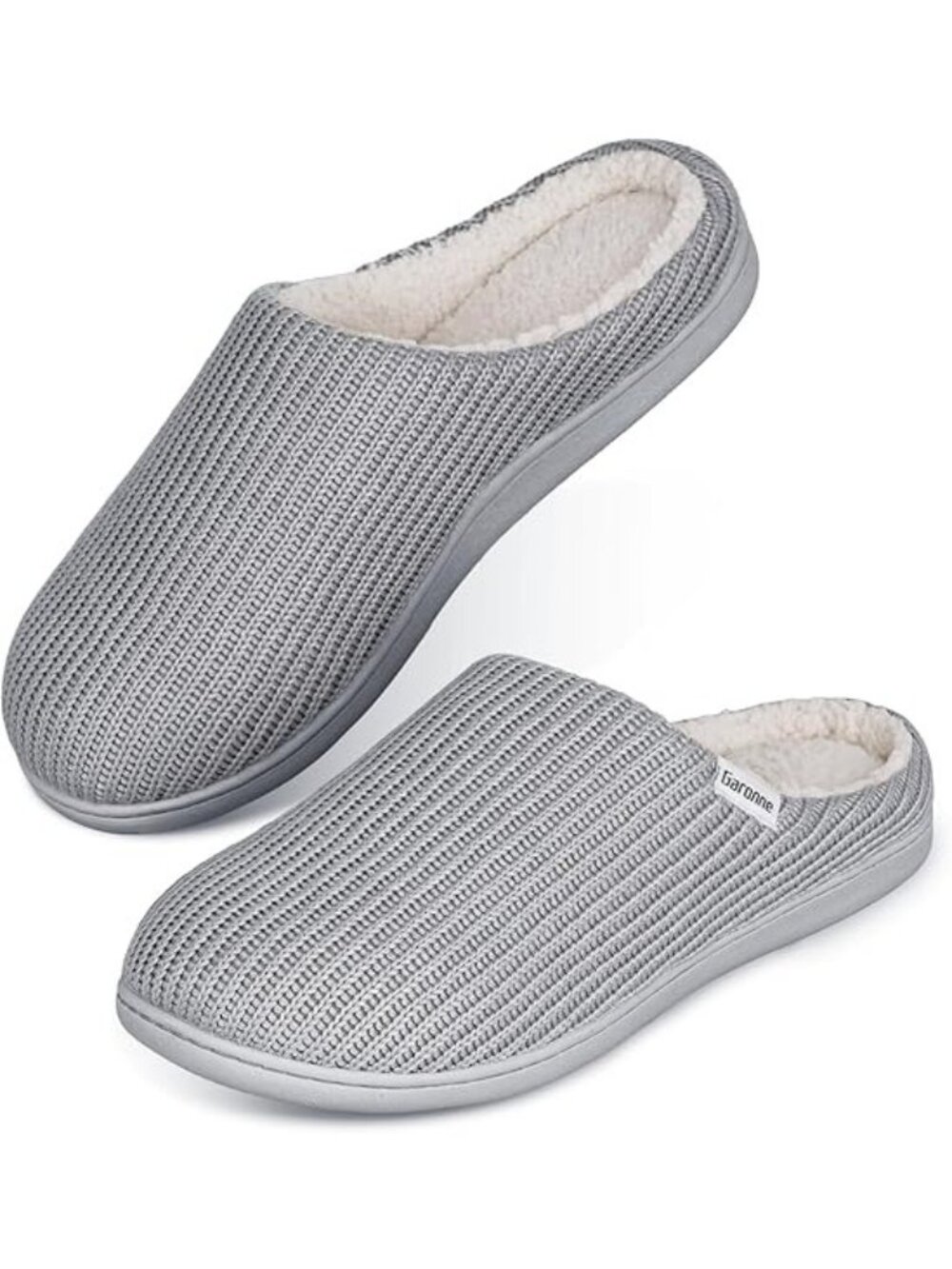 Garonne Size 7-8 Slippers Gray Sweater Knit Memory Foam Plush Lined Non-Slip